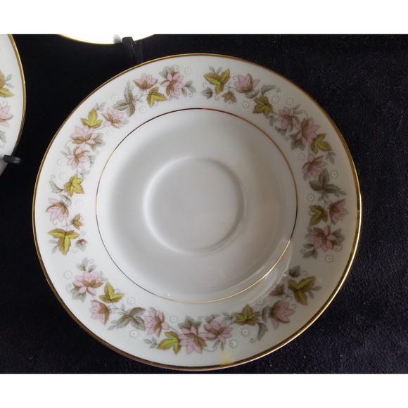 VTG Acsons Diamond China Limoges Japan 3 Saucers Lot, Autumn Leaves Gold Trim - Picture 3 of 5